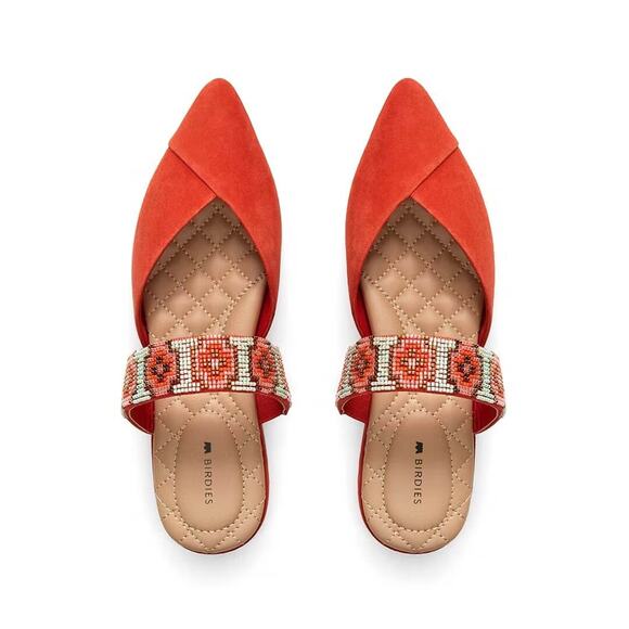 Birdies The Swan Flat Spice SZ 9 Aztec Boho Beaded Pointed Toe Flats Orange Teal - Picture 1 of 8